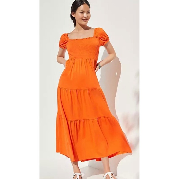 Daily Practice Anthropologie Smocked Tiered Cotton Maxi Dress Orange Size Medium